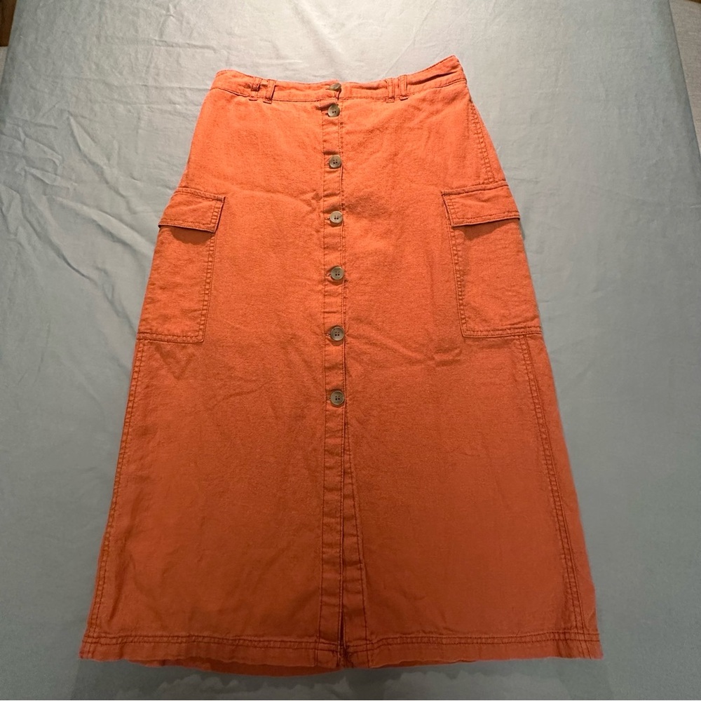 Chic Orange Button-Down A-Line Skirt